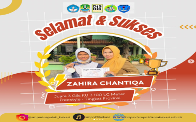 Selamat atas Berprestasi nya Kepada Zahira Chantiqa Kelas 8.A  Yang Sudah Meraih Juara 3 Gils Ku 3100 LC Mater